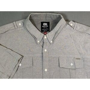 Ecko Men's 3XL Button Down Shirt Gray Short Sleeve EUC Pockets Y2K Safari Hip